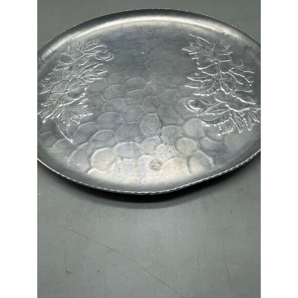 metal circle tray platter embossed with floral lip 11.5x1" READ - Picture 4 of 9